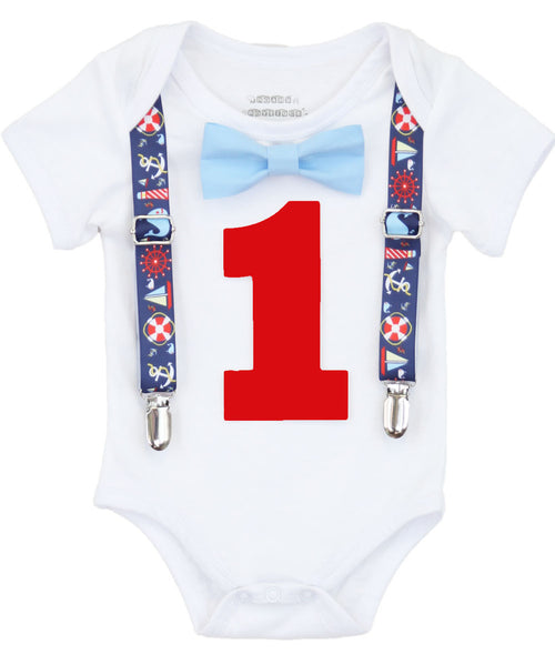 Boys First Birthday Outfit Nautical Theme - Sailboats - Whales - Life Ring - Ship Wheel - Nautical Party - Boat Party - 1st Birthday - Bow