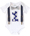 Baby Boy Blue and Grey First Birthday Outfit - Navy Blue - Polka Dots - Number One - First Birthday Clothes - 1st Birthday - Bow Tie - Theme