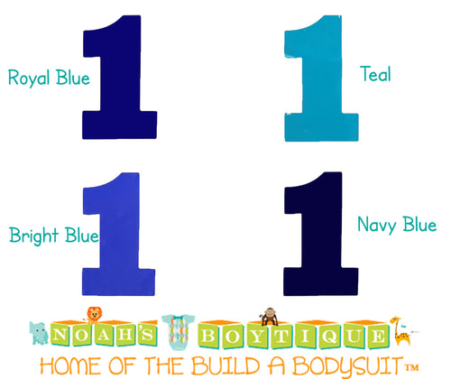 Bodysuit Sticker - Number One Sticker - Blue - Navy - Number 1 - Shirt Sticker - Solids - Teal - Royal Blue - Bright Blue - Noah's Boytique Number One Sticker - Baby Boy First Birthday Outfit
