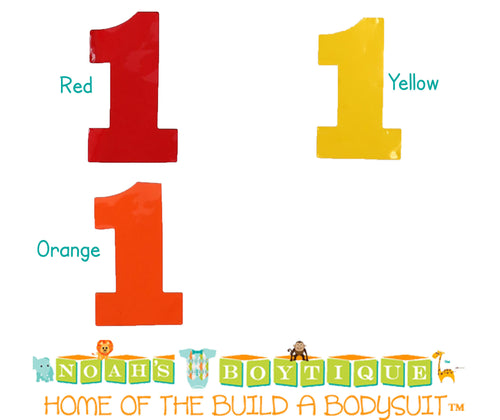Bodysuit Sticker - Number One Sticker - Number 1 - Shirt Sticker - Solids - Red - Orange - Yellow - I Am One - First Birthday Sticker