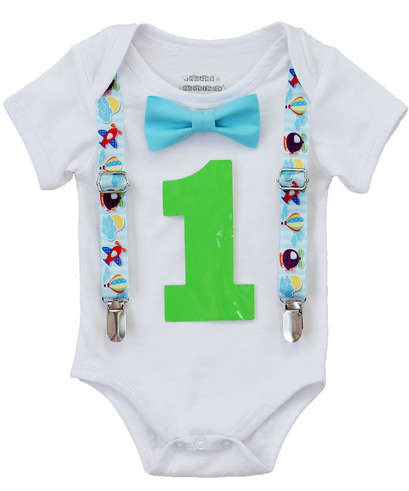 Airplane Birthday Party Outfit - First Birthday - Hot Air Balloon - 1st Birthday - Plane Theme - Airplane - Plane Shirt - Aqua - Lime