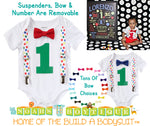 Primary Color Dots Noah's Boytique Bodysuit Suspenders - Snap on Suspenders - Suspender Outfit - Baby Suspenders - Primary Color Party