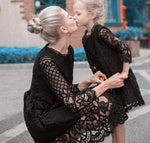 Mother Daughter Dresses Wedding Black Lace White Lace Autumn Mommy and Me Clothes Fancy Dresses