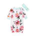 Baby Girls Newborn Swaddle Long Sleeve Outfits Floral Romper with Matching Headband
