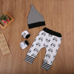 Baby Boy Skeleton Skull Romper Pants Hat Mittens Set Baby Shower Gift Punk Rock Stripes