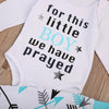 Baby Boy Newborn Coming Home Outfit For This Little Boy We Have Prayed Pants with Arrow Design Hat Onesie Set