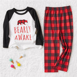 Christmas Family Pajamas Plaid Design ' Bearly Awake ' Matching Pajamas Set Mother Father Kids Baby Sleepwear Outfits  Buffalo Plaid