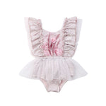 Baby Girls Vintage Inspired Chiffon Tutu Romper with Floral Embroidery Fancy Baby Girl Romper Ruffle Sleeves Victorian Style