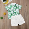 Toddler Boy Clothes Leaf Palm Tree Print Short Sleeve Button Shirt  with White Shorts Outfit Gentleman Clothes Summer Vacation