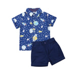 boys space print shirt with collar button up shirt short set toddler boys  rocket ship space ship earth