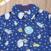 Boys Space Print Button Up Collar Shirt and Shorts Set Rocket Ships Earth