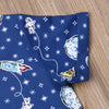 Boys Space Print Button Up Collar Shirt and Shorts Set Rocket Ships Earth