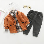 Baby Boy Cardigan Sweater Fall Outfit with Shirt and Pants Set