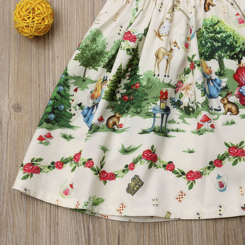 Toddler Girls Vintage Inspired Alice in Wonderland Dress Retro Print