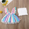 Baby Girl Rainbow Striped Lace Tutu Party Birthday Dress 2 Piece Set Spring Outfit