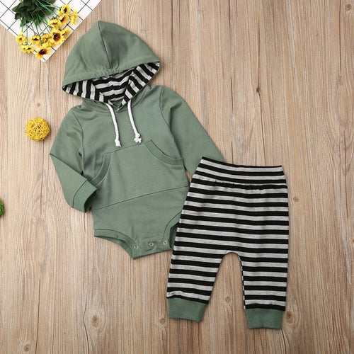 Baby Boy Hoodie and Pants Set with Adorable Stripes