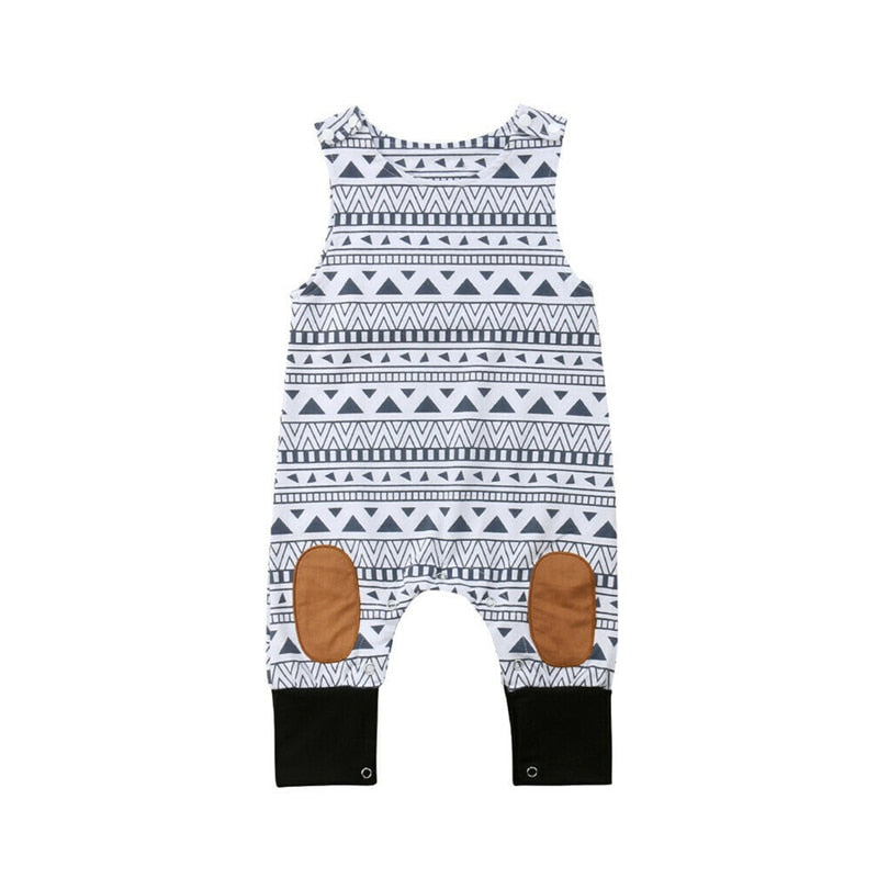 Baby Boys Romper Sleeveles Jumpsuit with Knee Patches and Boho Design