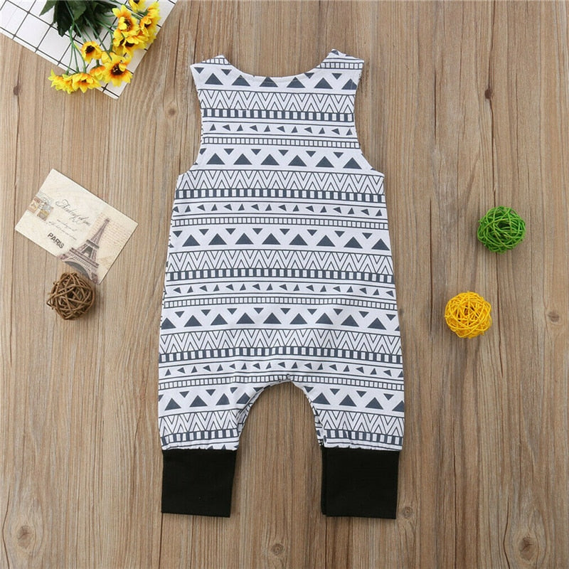 Baby Boys Romper Sleeveles Jumpsuit with Knee Patches and Boho Design