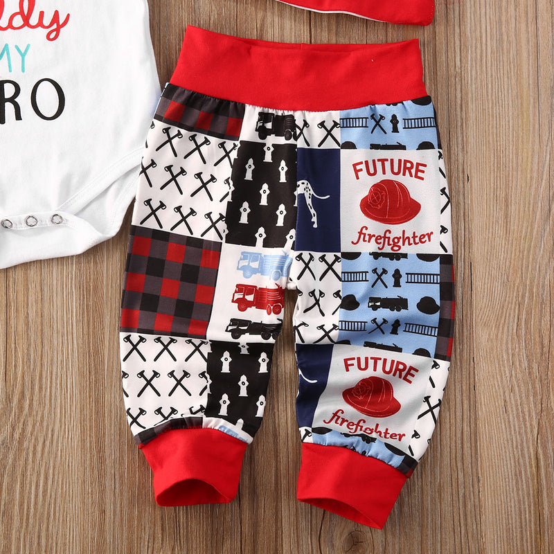 My Daddy is my Hero Outfit Fireman Firefighter Baby Outfit Set Pants and Hat Onesie