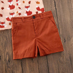 Boys Fox Print Button Up Collard Shirt with Bow Tie and Shorts Set Rust Orange