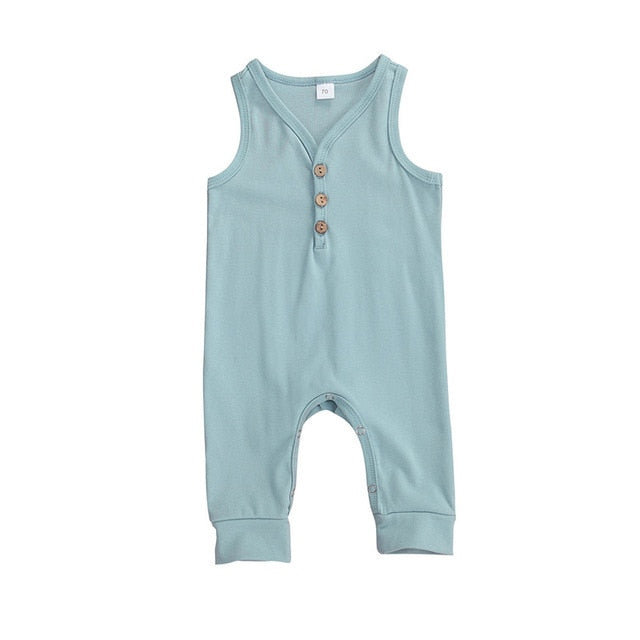Baby Boys Romper Sleeveless V-neck Pants Striped and Printed Baby Basics light blue