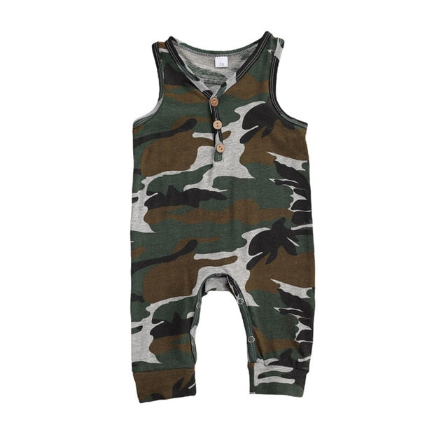 Baby Boys Romper Sleeveless V-neck Pants Striped and Printed Baby Basics camo print camouflage