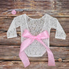 Newborn Baby Girl Lace and Bow Photo Outfit with Headband Set Newborn Pictures Photo Prop