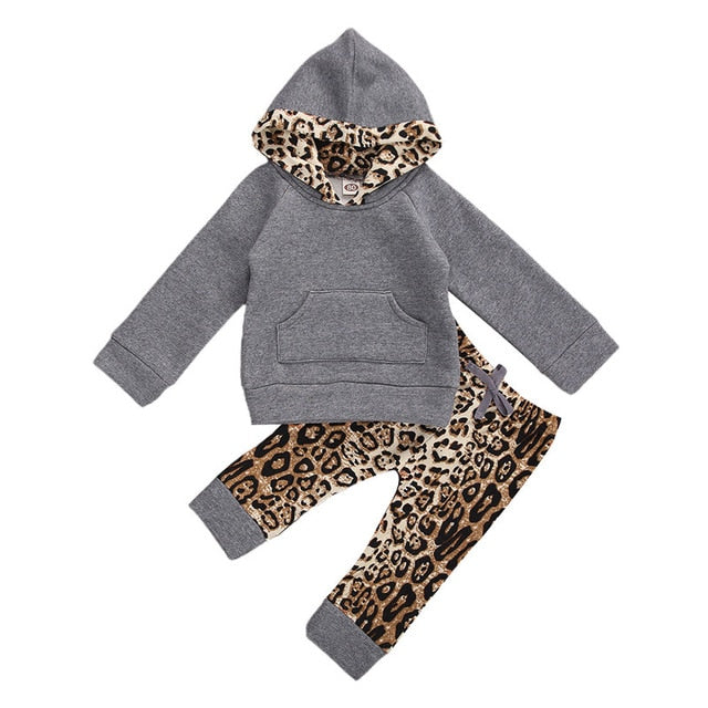 Girls Leopard Leggings and Sweatshirt Hoodie Set