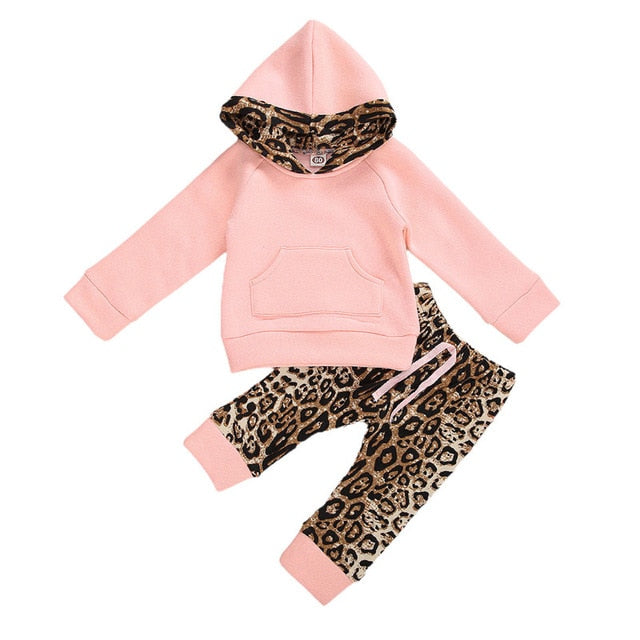 Girls Leopard Leggings and Sweatshirt Hoodie Set