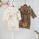 Spring Baby Boy and Girl Hooded Bunny Romper Jumpsuit with A Fluffy Cotton Tail