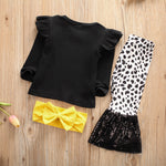 Baby Girl Leopard Flare Leggings with Flutter Sleeve Top and Headband