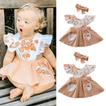 Baby Girl Summer Dress Clothes Flower Boho Natural Colors Peach Floral Romper Set