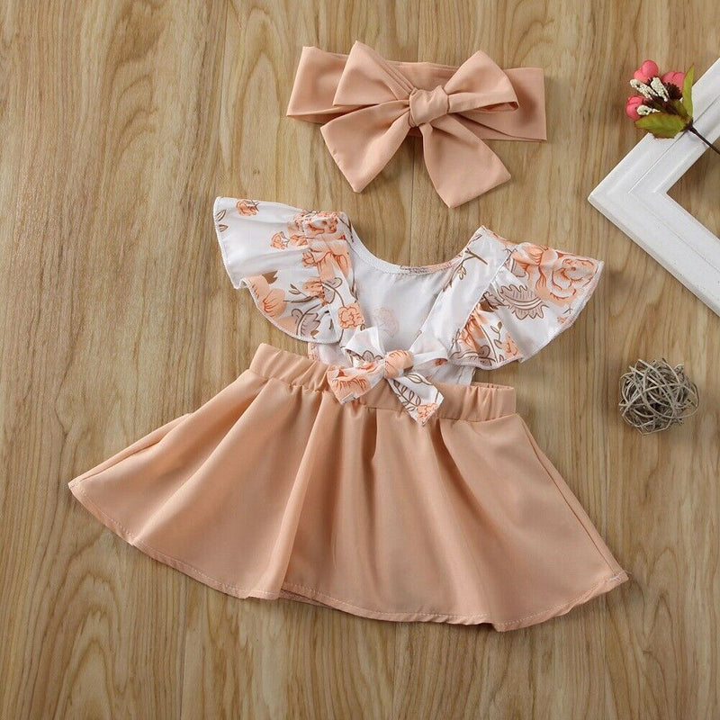 Baby Girl Summer Dress Clothes Flower Boho Natural Colors Peach Floral Romper Set
