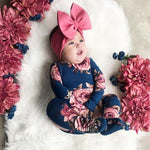 Newborn Baby Floral Long Sleeve Romper Floral Jumpsuit Girl Warm Leg Socks Outfit