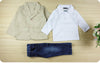 Toddler Khaki Suit Coat and Denim Pants Set with Collard Shirt