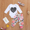 Baby Girl Daddy's Little Girl Heart Onesie with Floral Print Leggings and Matching Bow Outfit Set