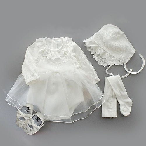 This little lace dress with the big bow detail is just the sweetest thing. The white one makes an adorable Baptism or Christening dress and we love the red and pink versions for an adorable valentine's day outfit for your baby girl. If you are looking for the complete outfit, we love the shoes, coordinating socks, and lace bonnet. This also makes a great baby shower gift set.