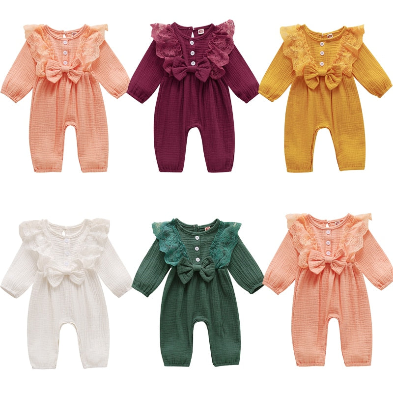 Infant Newborn Baby Girls Long Sleeve Lace Jumpsuit Baby Girl Romper Lace Clothes One Piece Bodysuit Fall Winter Onesies