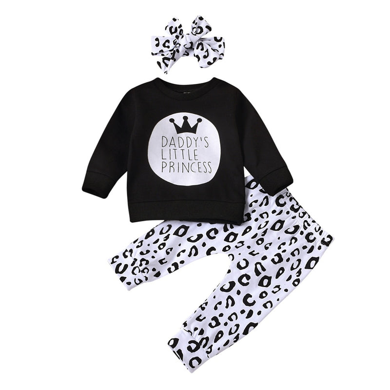Daddy's Little Princes Long Sleeve Shirt and Leopard Print Pants with Headband Set Daddy's Girl Set