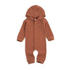 Newborn Baby Girl Boy Solid One-piece Waffle Pattern Thermal Romper Long Sleeve Button Up Hooded Romper Unisex Neutral Colors