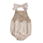 Baby Girl Ivory and Tan Lace Bodysuit Girly Romper Feminine Baby Girl Outfit Timeless Elegant