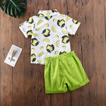 Boys Lemon Button Up Collard Shirt with Matching Shorts Set Toddler Boy Outfits