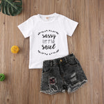 sassy little soul girls set  girls black distressed denim shorts toddlers  cute outfits for toddler girls leopard print patch distressed denim