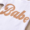 Baby Girl Babe Onesie with Bloomer Shorts and Matching Headband Natural Colors