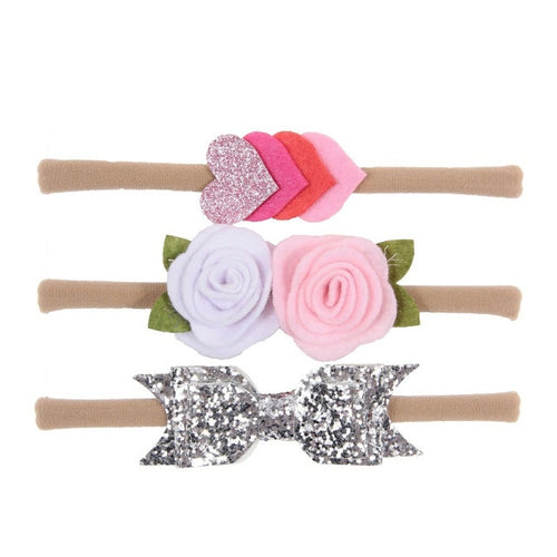 3Pcs Baby Girl Headband Set Soft Elastic Hairband Cute Heart Flower Bow Hair Accessories for Infants Toddlers