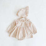 Baby Girl Onesie Dress with Bonnet Simple Baby Classic Outfit Natural Neutral Colors polka dots