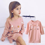 girls sweatshirt pullover dress pom poms pink blue toddler