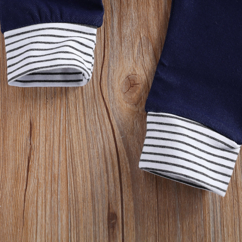 Boys 3 Piece Set Long Sleeve Waffle Pullover Striped Navy Blue and White Pants with Hat