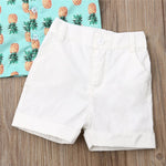 Kids Toddler Boys Clothes Sets Pineapple Print Button Up T-shirt and White Shorts Outfit
