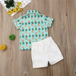 Kids Toddler Boys Clothes Sets Pineapple Print Button Up T-shirt and White Shorts Outfit